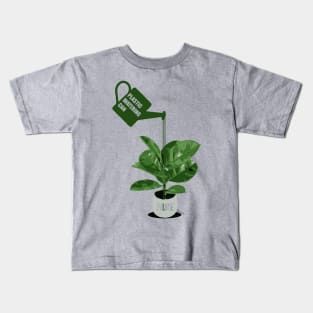 Green plastic watering can For a fake Chinese rubber plant. - Original illustration by FOGS Kids T-Shirt